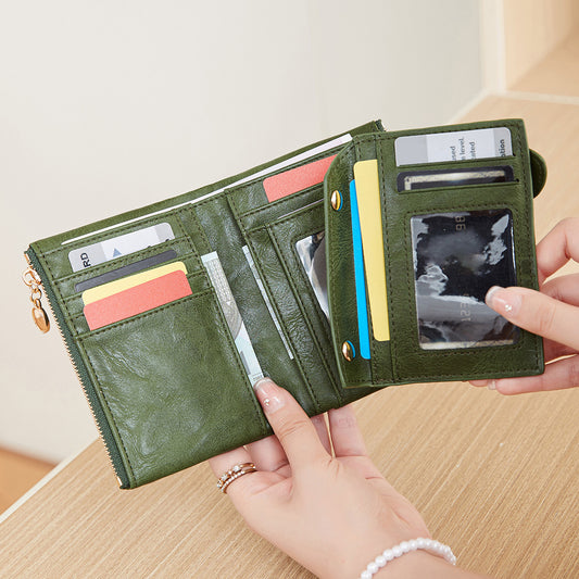 Women's Simple Trifold Double Zipper Short Ladies Wallets