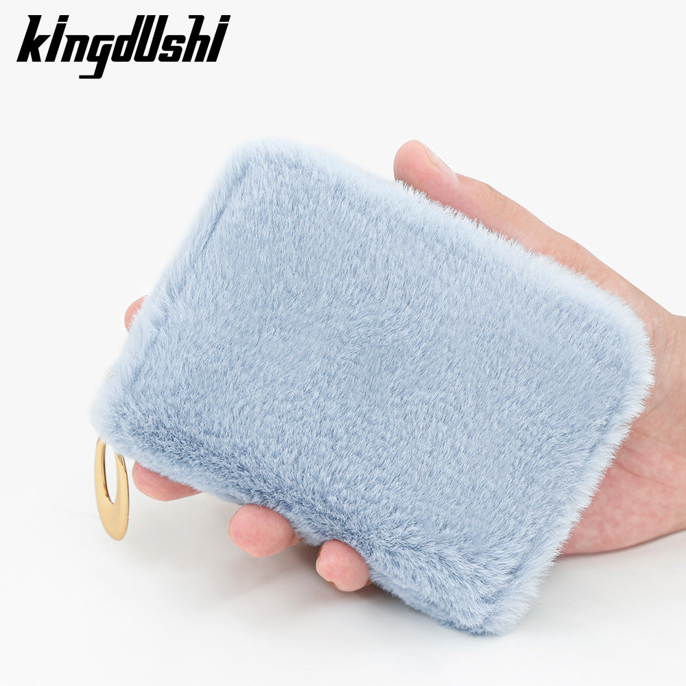 Solid Color Candy Winter Warm Hand Plush Earphone Card Holder