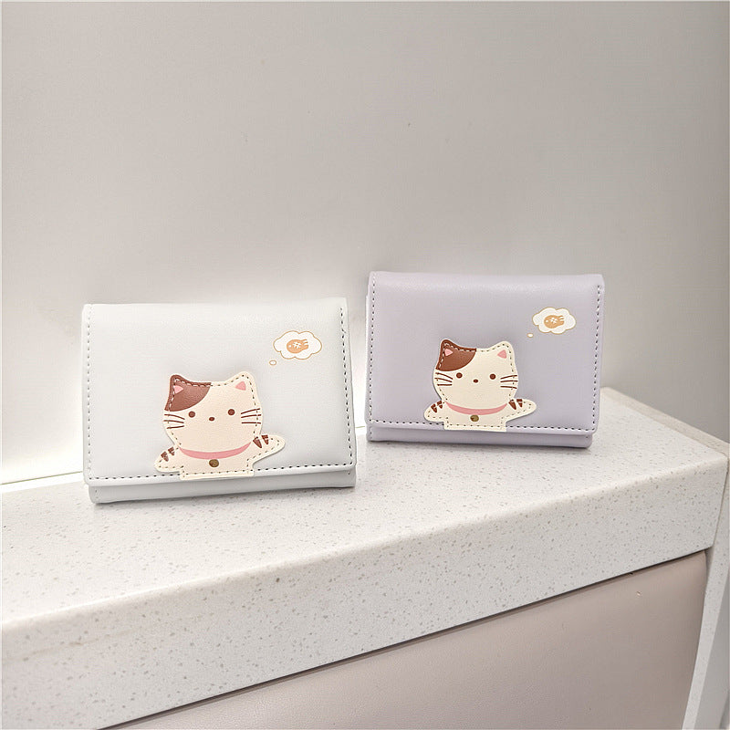 Women's Korean Style Patchwork Cute Cat Mini Ladies Wallets