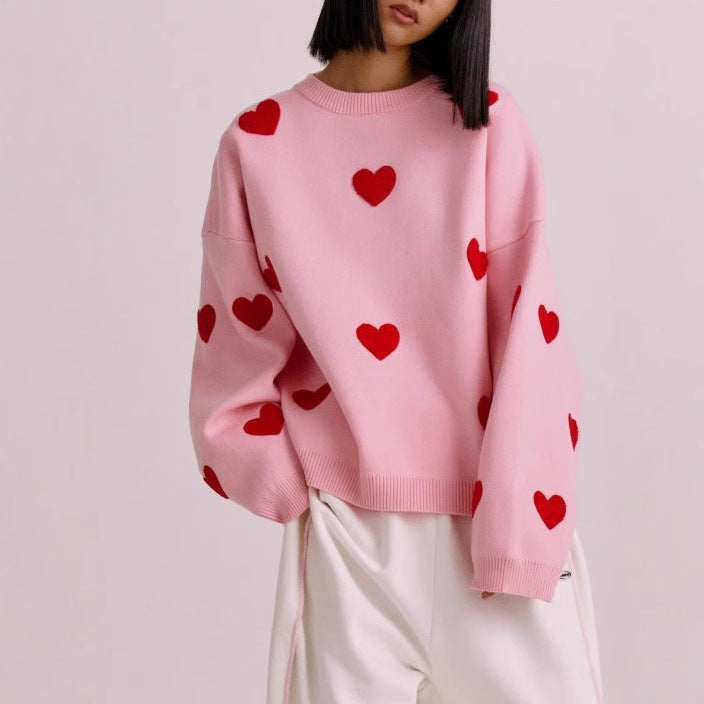 Women's Love Embroidered Crew Neck Loose Casual Blouses