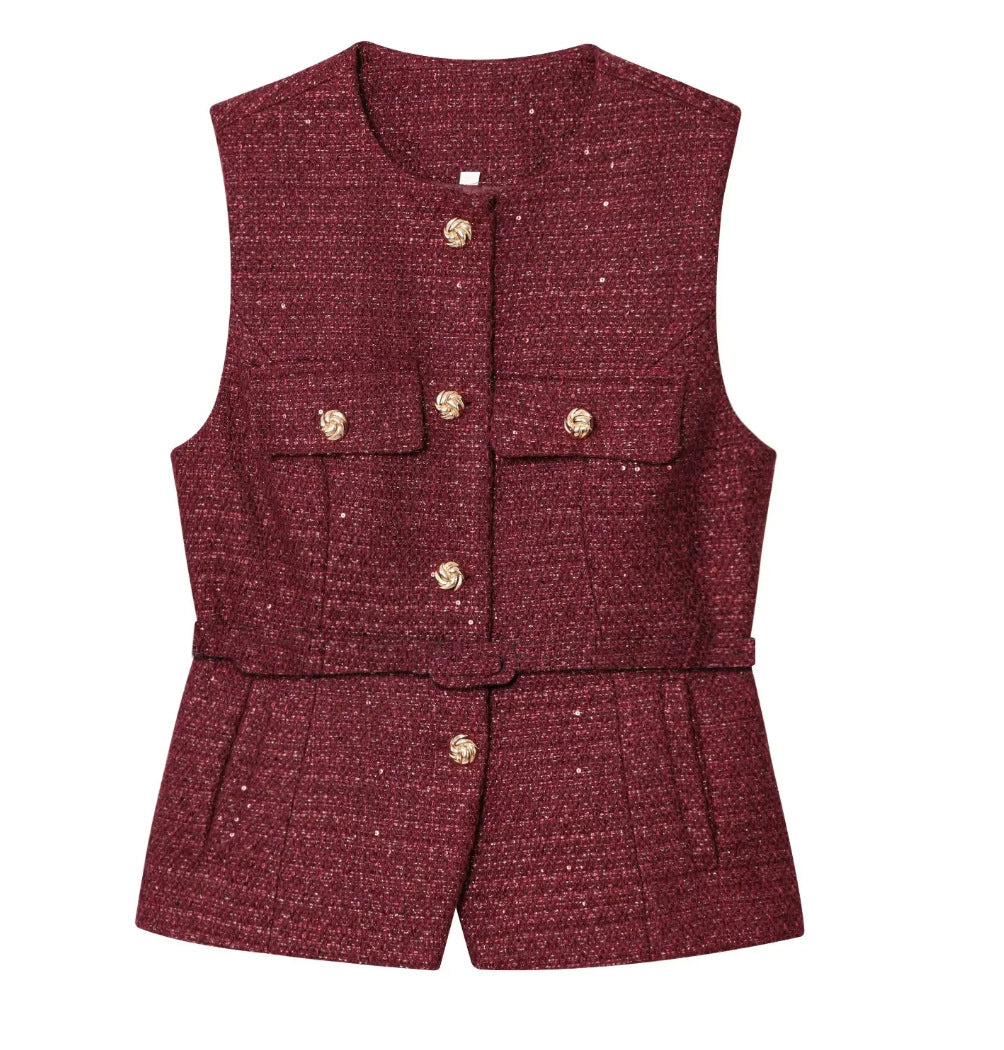 Women's With Belt Sequin Decorative Texture Tops