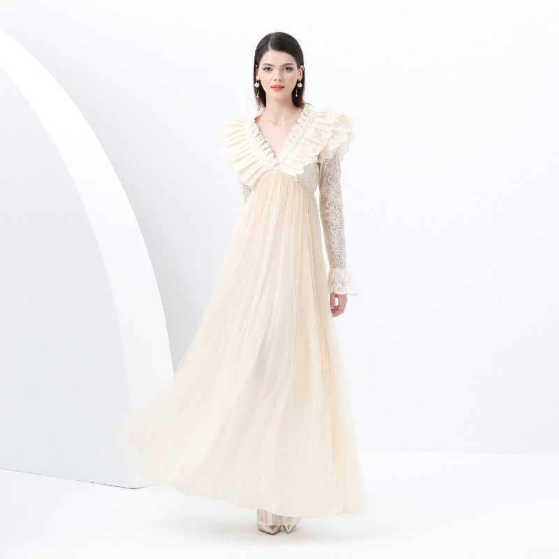 Style Embroidered Lace Long Sleeve Mesh Dresses