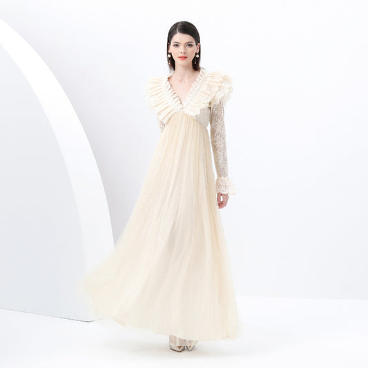 Style Embroidered Lace Long Sleeve Mesh Dresses