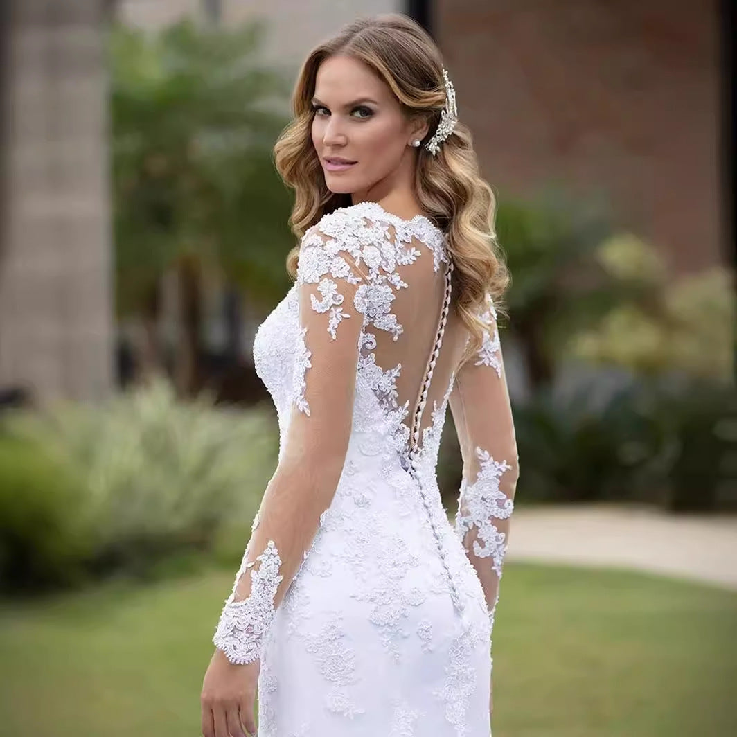 Dress European Fishtail Long Sleeve Exposed Wedding Dresses