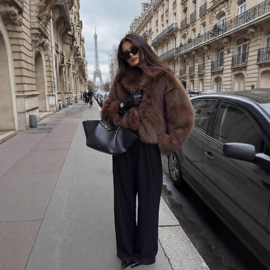 Women's Fox Fur Winter Thickened Black Imitation Environmental Jackets