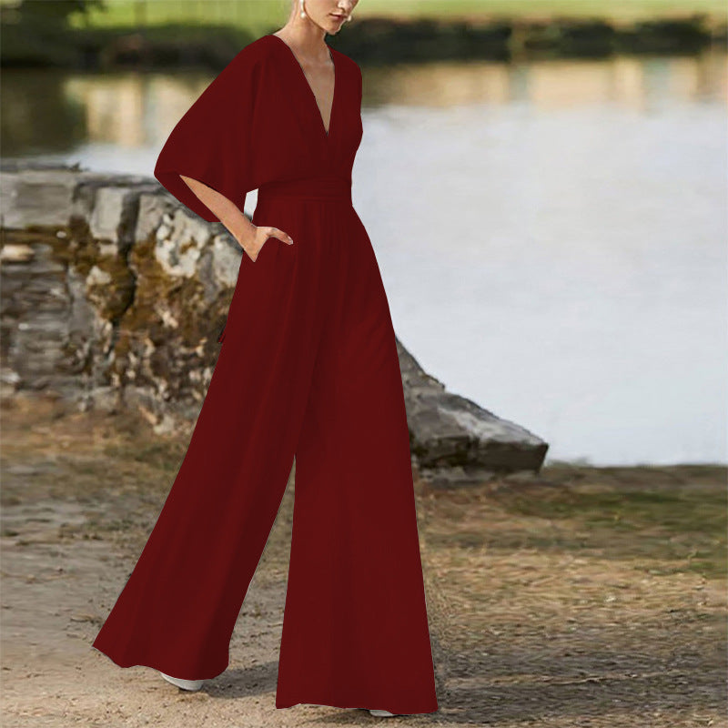 Women's Dress Deep V High Waist Wide Jumpsuits