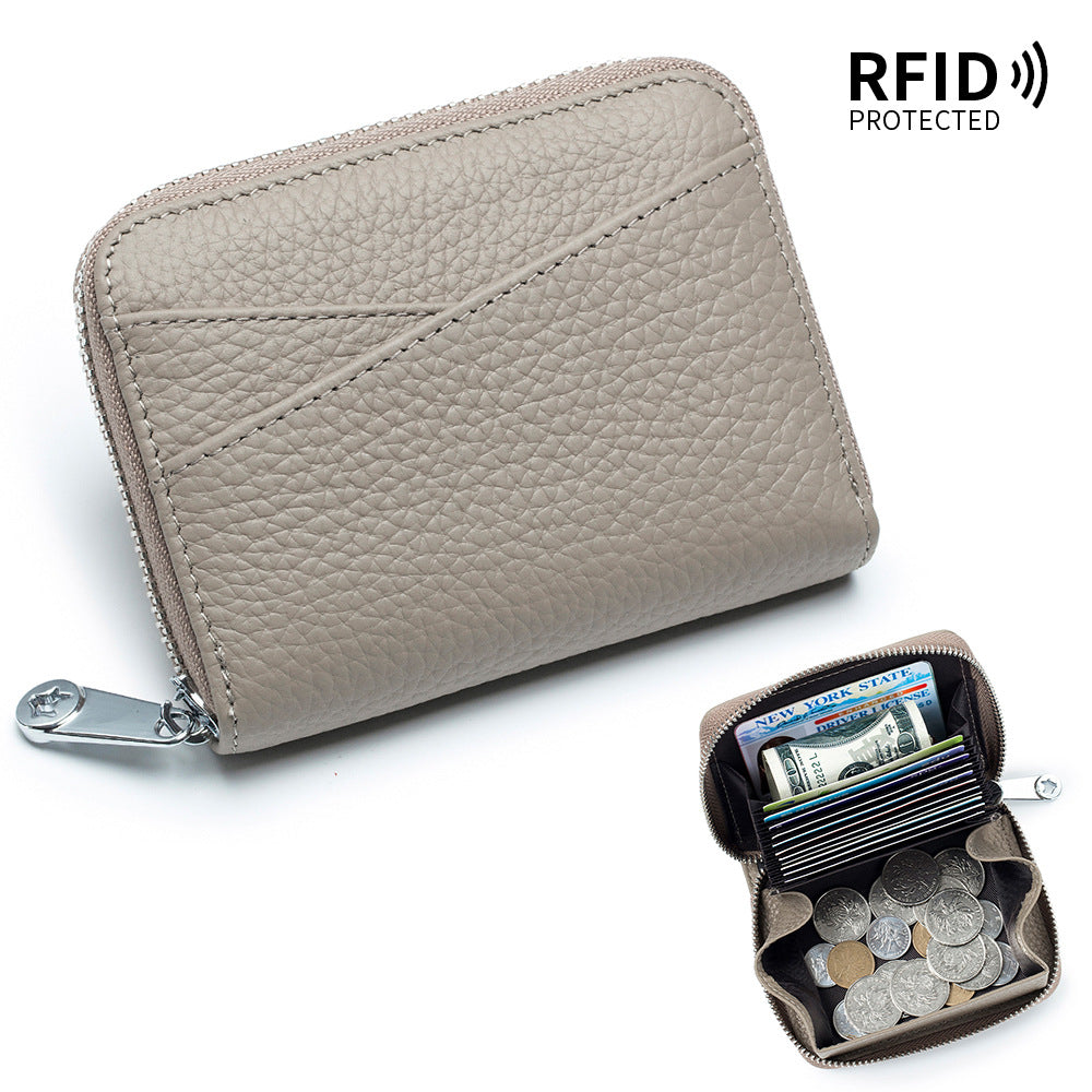 Women's & Men's & Genuine Leather Style Organ Zipper Purses