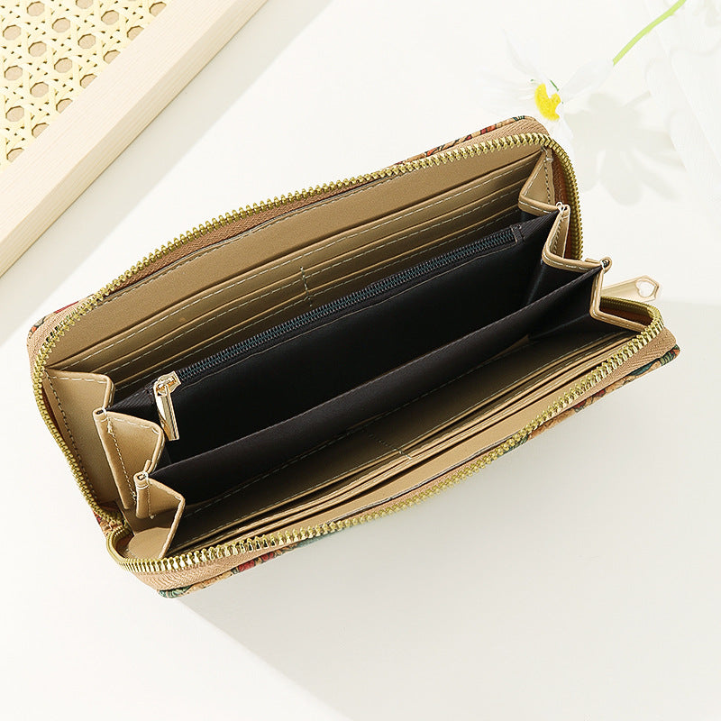 Soft Wood Grain Long Zip Mobile Phone Bags