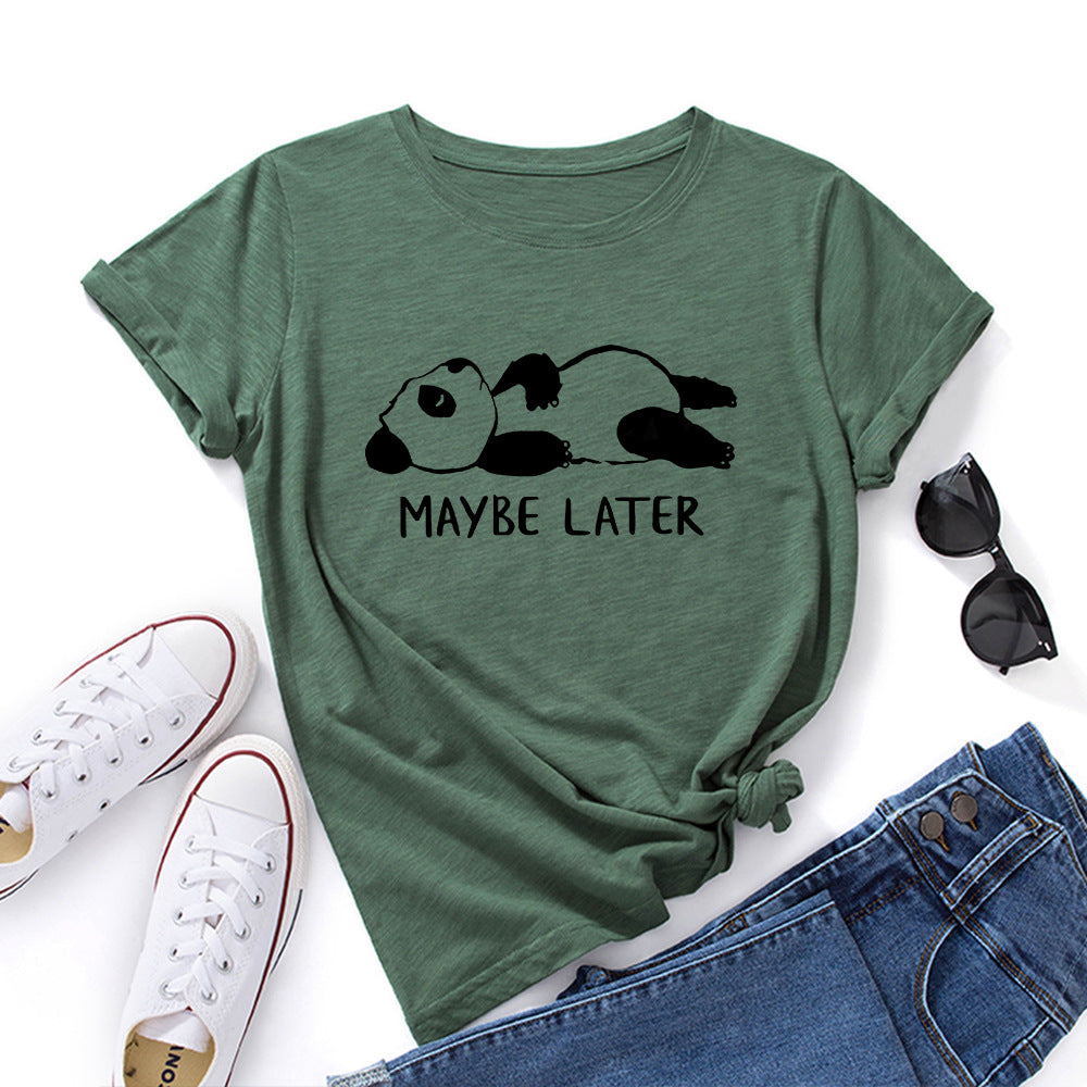 Women's Leisure Panda Printing Loose Round Neck Shorts