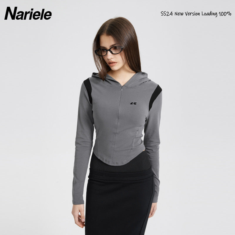 Women's Spring Hooded Color Matching Design Casual Blouses