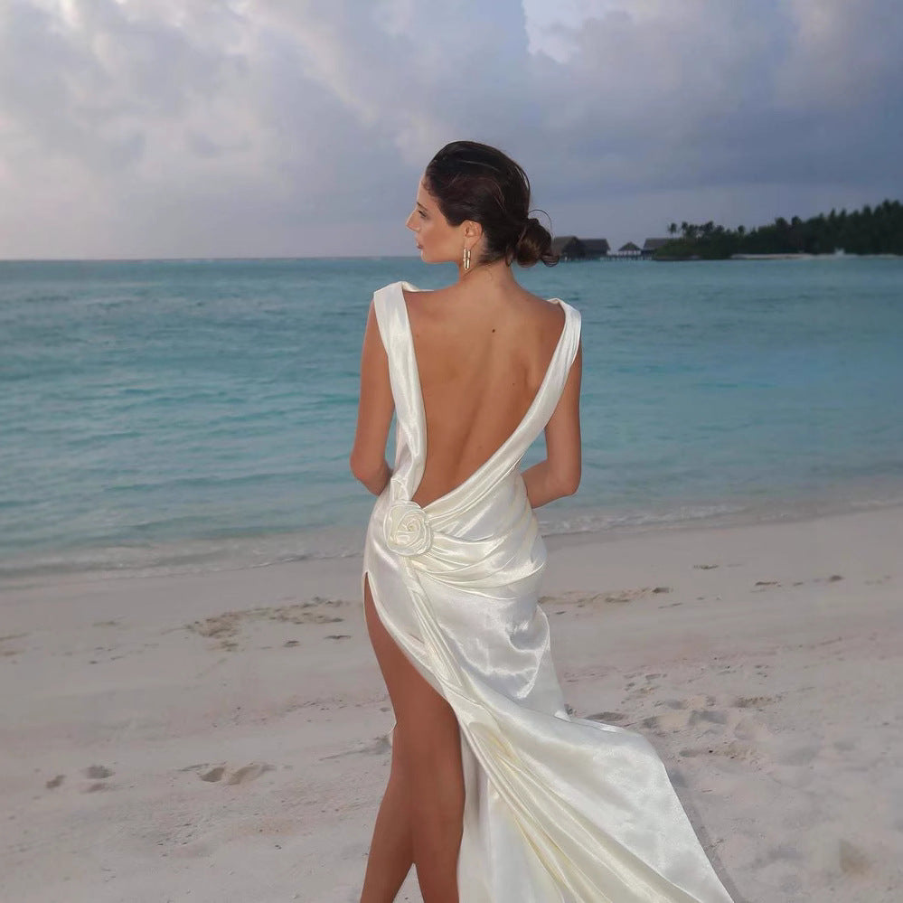 High Quality Satin Dignified Flowers Dress Dresses