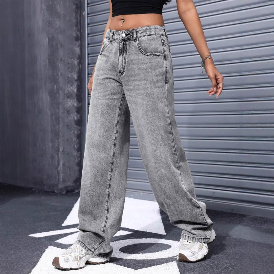Women's Retro Low Waist Washed Straight Autumn Street Women's Jeans