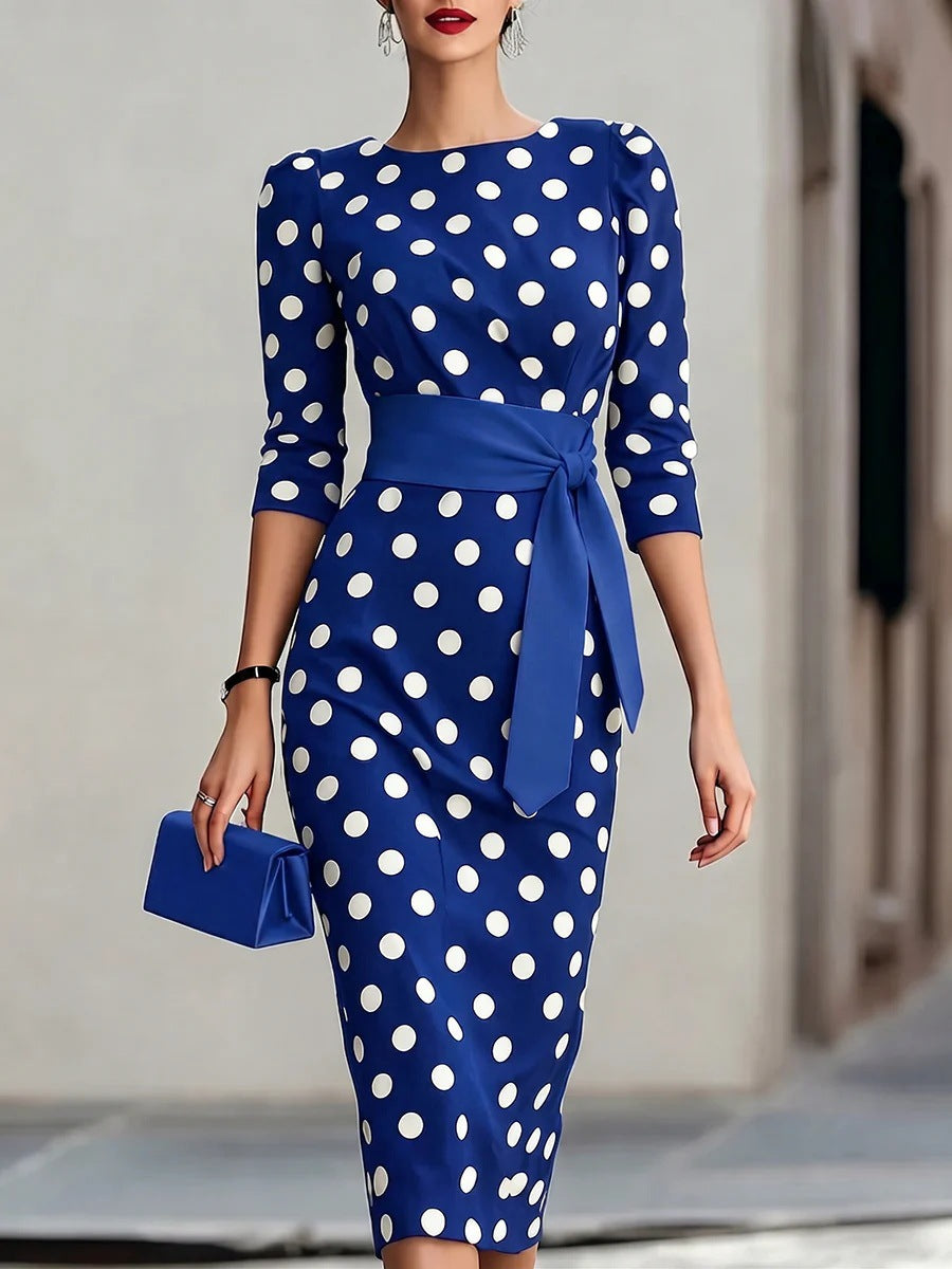 Women's Summer Fashion Elegant Polka Dot Sheath Dress