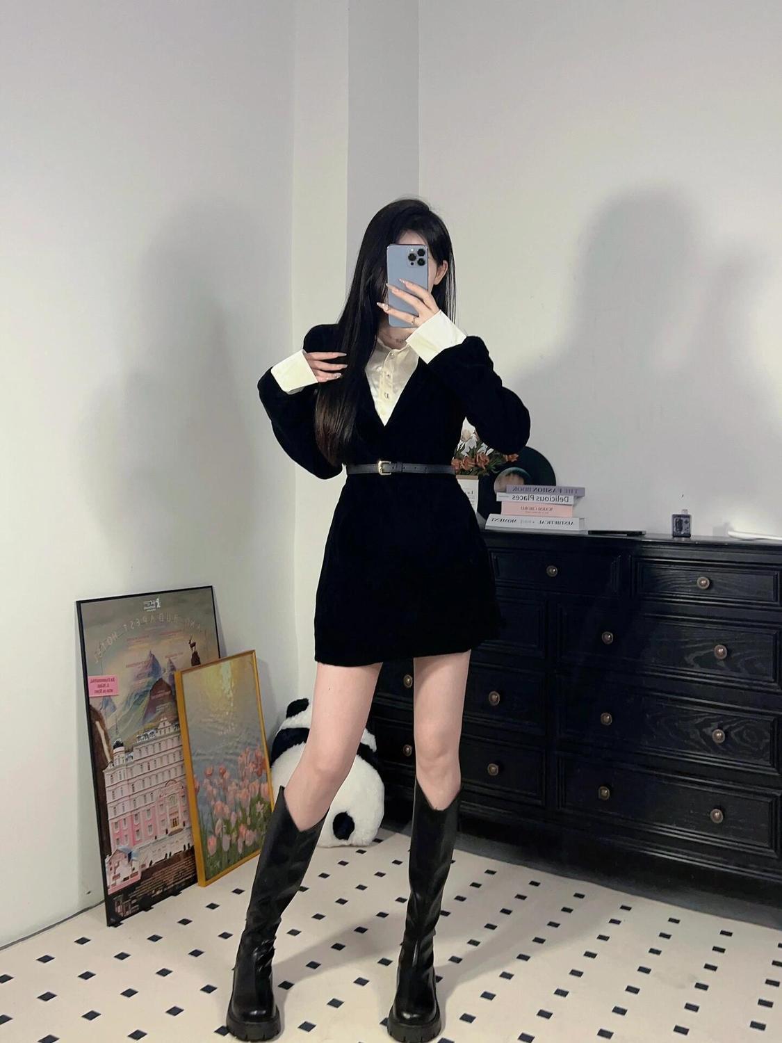 Women's Black Waist Slimming Pure Desire Style Hot Dress