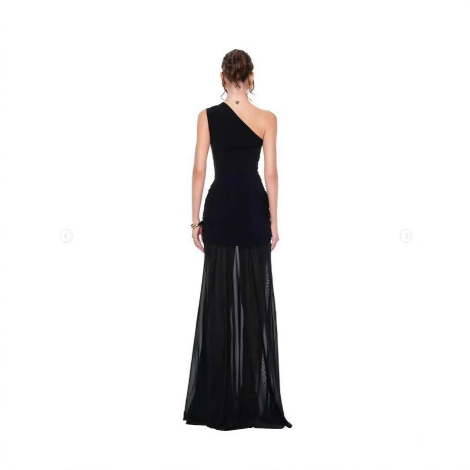 High-grade Black Lightly Mature Hot Cinched Expensive Beautiful Mesh Dresses