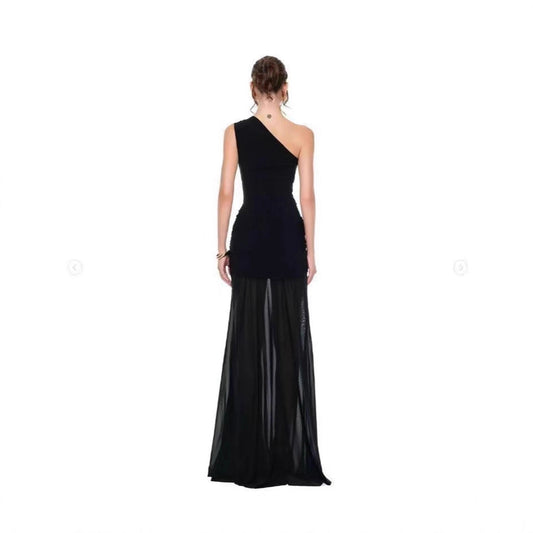 High-grade Black Lightly Mature Hot Cinched Expensive Beautiful Mesh Dresses