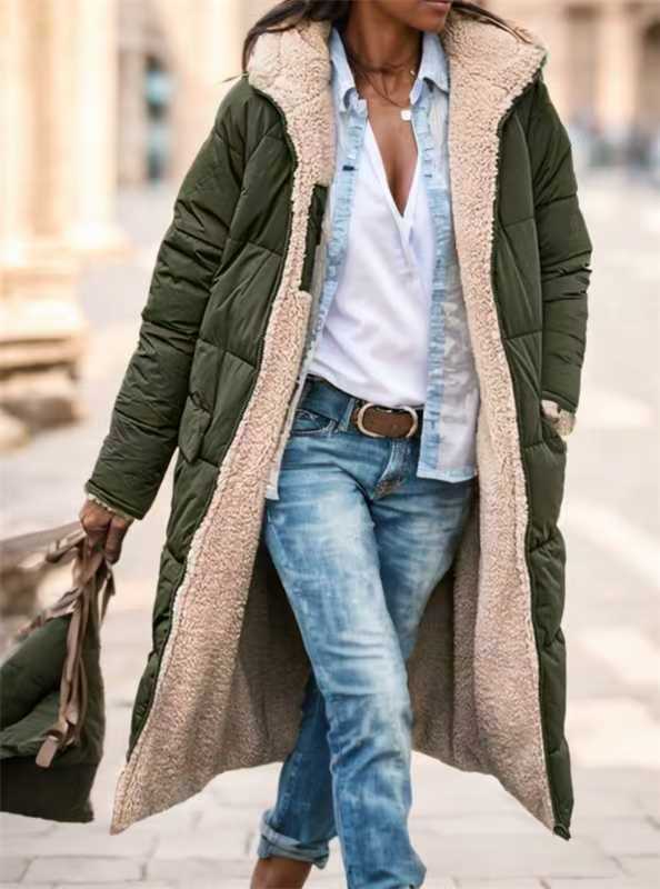 Solid Color Hooded Cotton Long Sleeve Coats