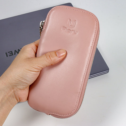 Women's Top Layer Leather Simple Zipper Mobile Phone Bags