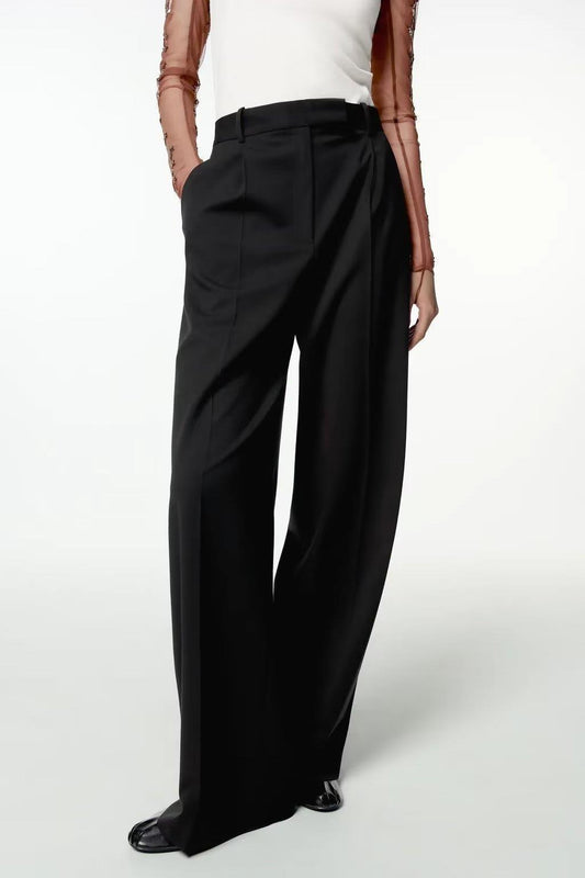 Women's Professional Commute Black High Waist Wide Pants