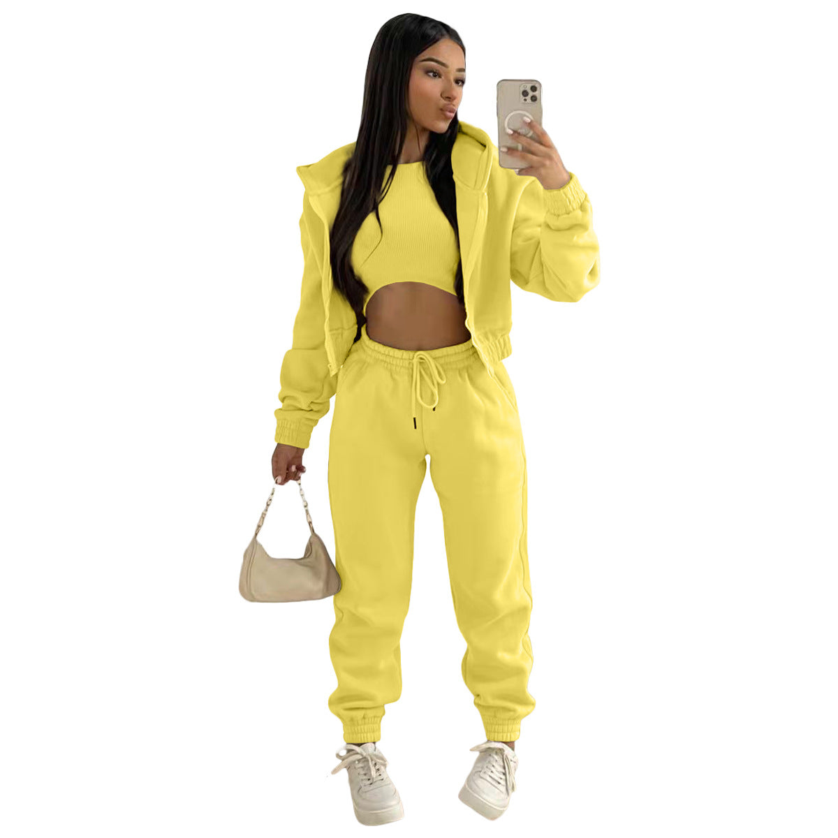Women's Brushed Hoody Hooded Sports Casual Set Suits