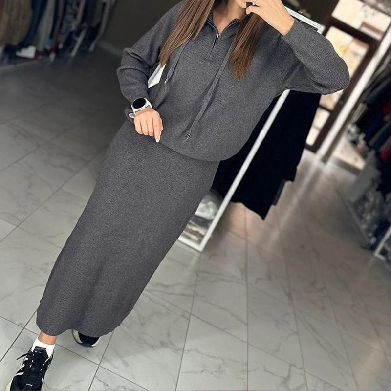 Women's Autumn Hooded Fashion Casual Knitted Dress Sweaters