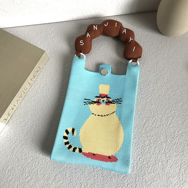 Cute Cartoon Knitted Wool Woven Good Phone Bags