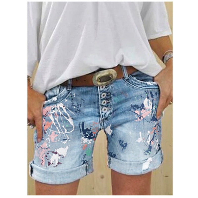 Women's High Waist Stretch Exquisite Large Printed Women's Jeans