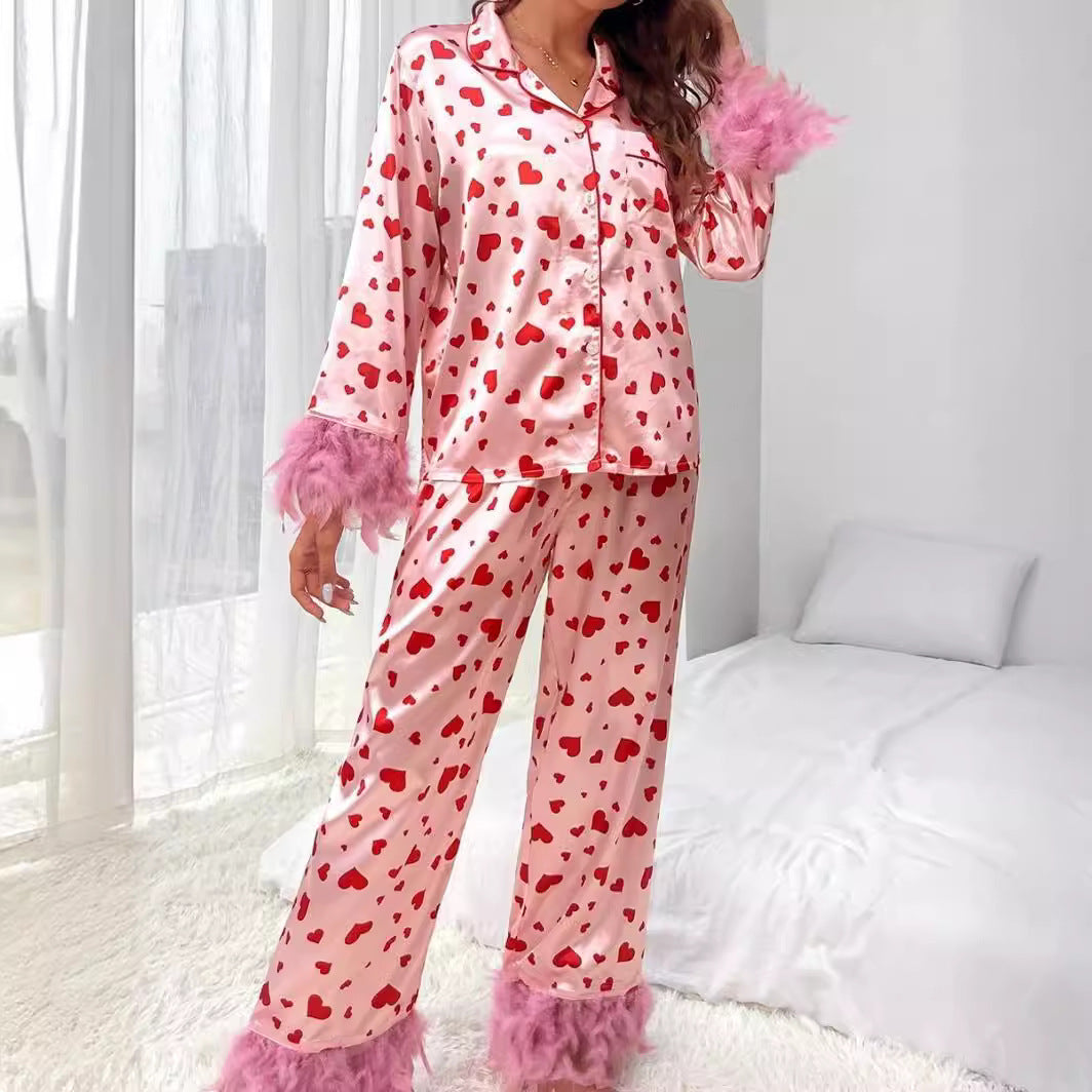 Printing Lapel Love Pocket Furry Button Fluff Suits
