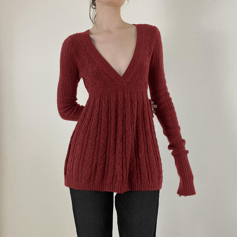 Women's Hot Retro Twist Design Tight Waist Slimming Sweaters
