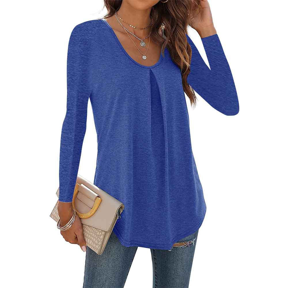 Solid Color Round Neck Dovetail Long Sleeve Women's T-shirt