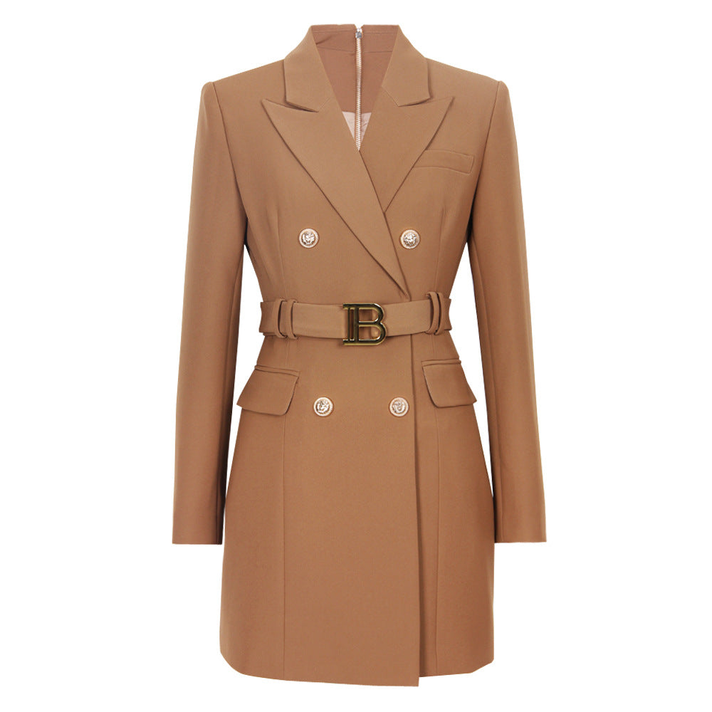 Women's Fashion Advanced Solid Color Belt Long Dresses