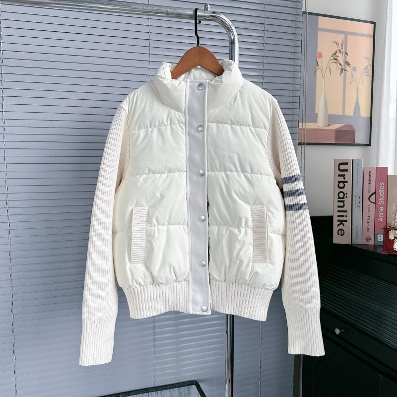 Women's Stitching Stand Collar College Style Thermal Knitwear