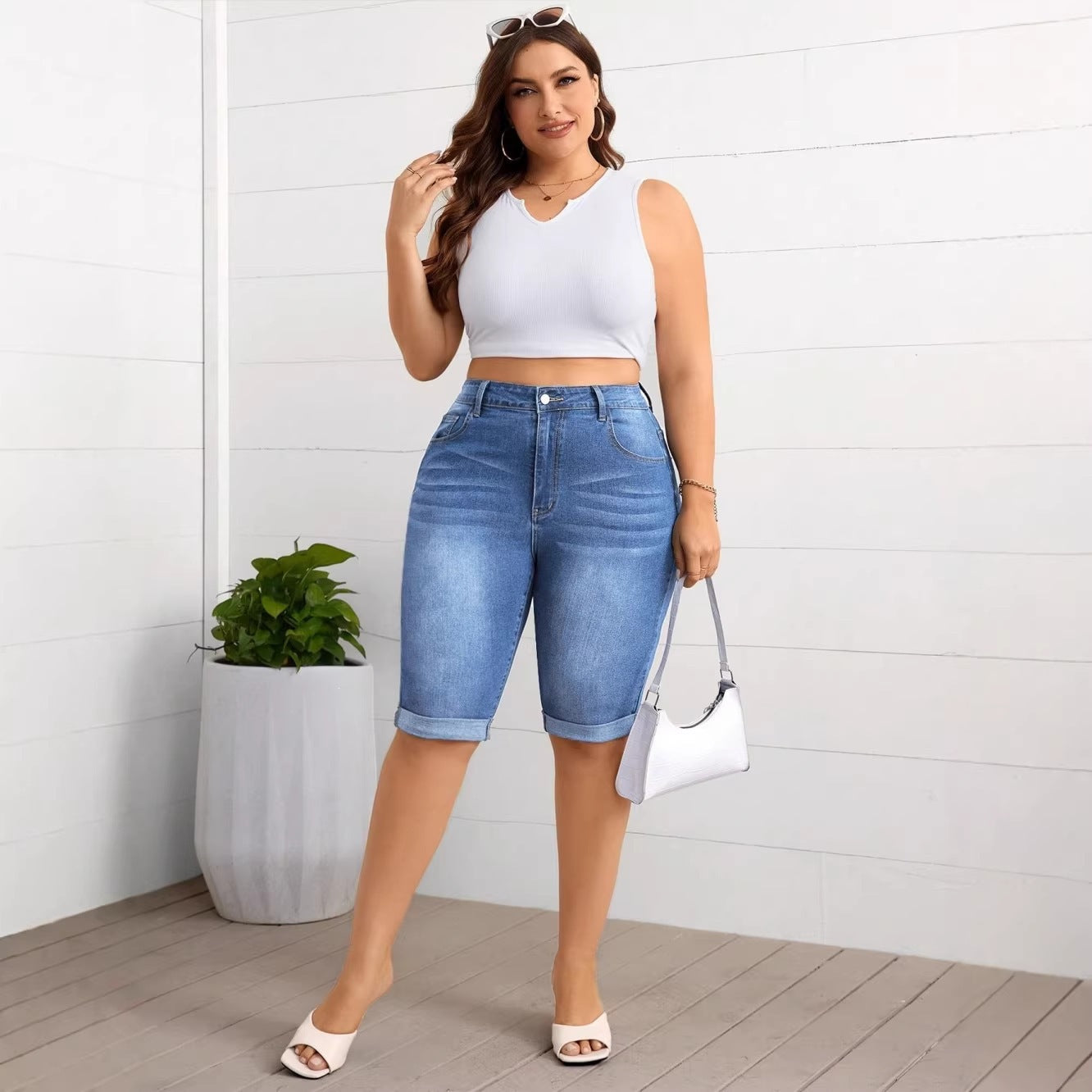 Washed Blue Stretch Denim Figure Flattering Women's Jeans