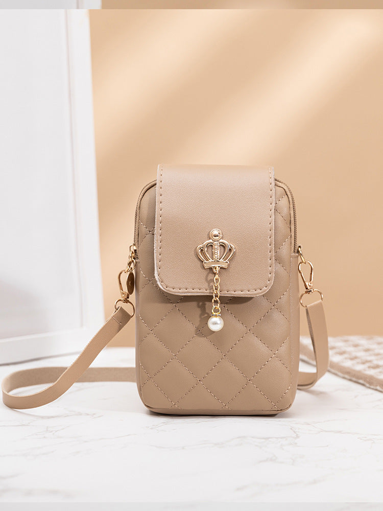 Women's Pearl Pendant Rhombus Vertical Mobile Fashion Crossbody Bags