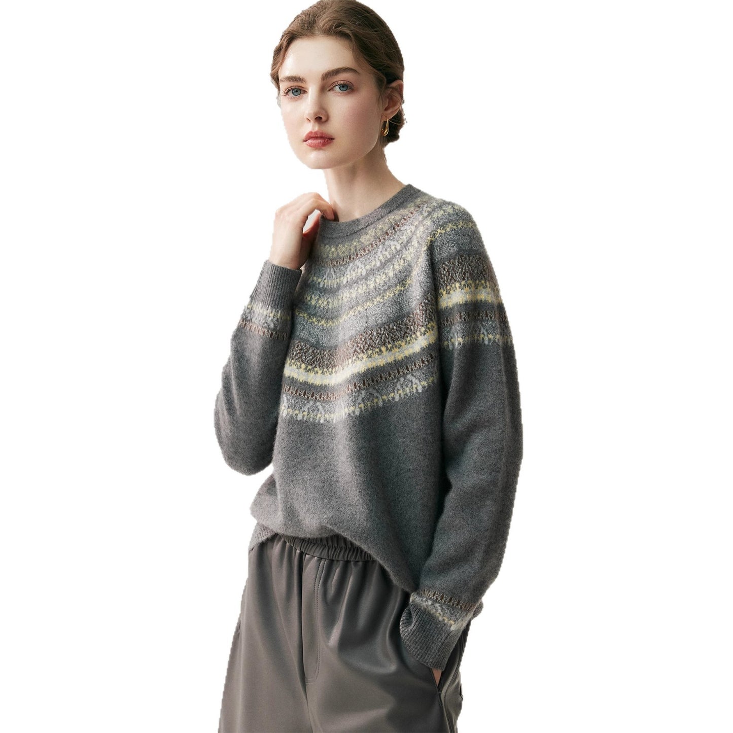 Women's Cashmere Jacquard Knitted Loose Pullover Bottoming Sweaters