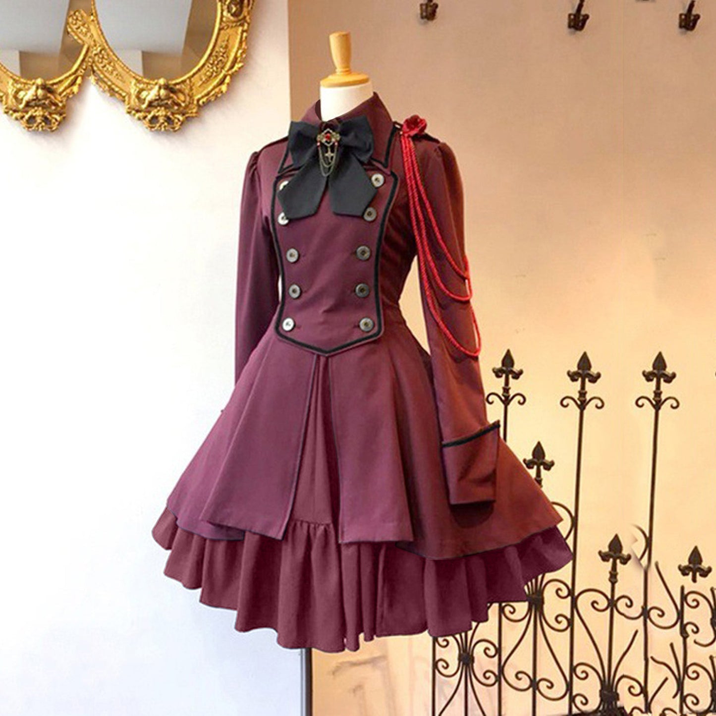 Renaissance Vintage Bow Long Sleeve Ruffled Dress Dresses