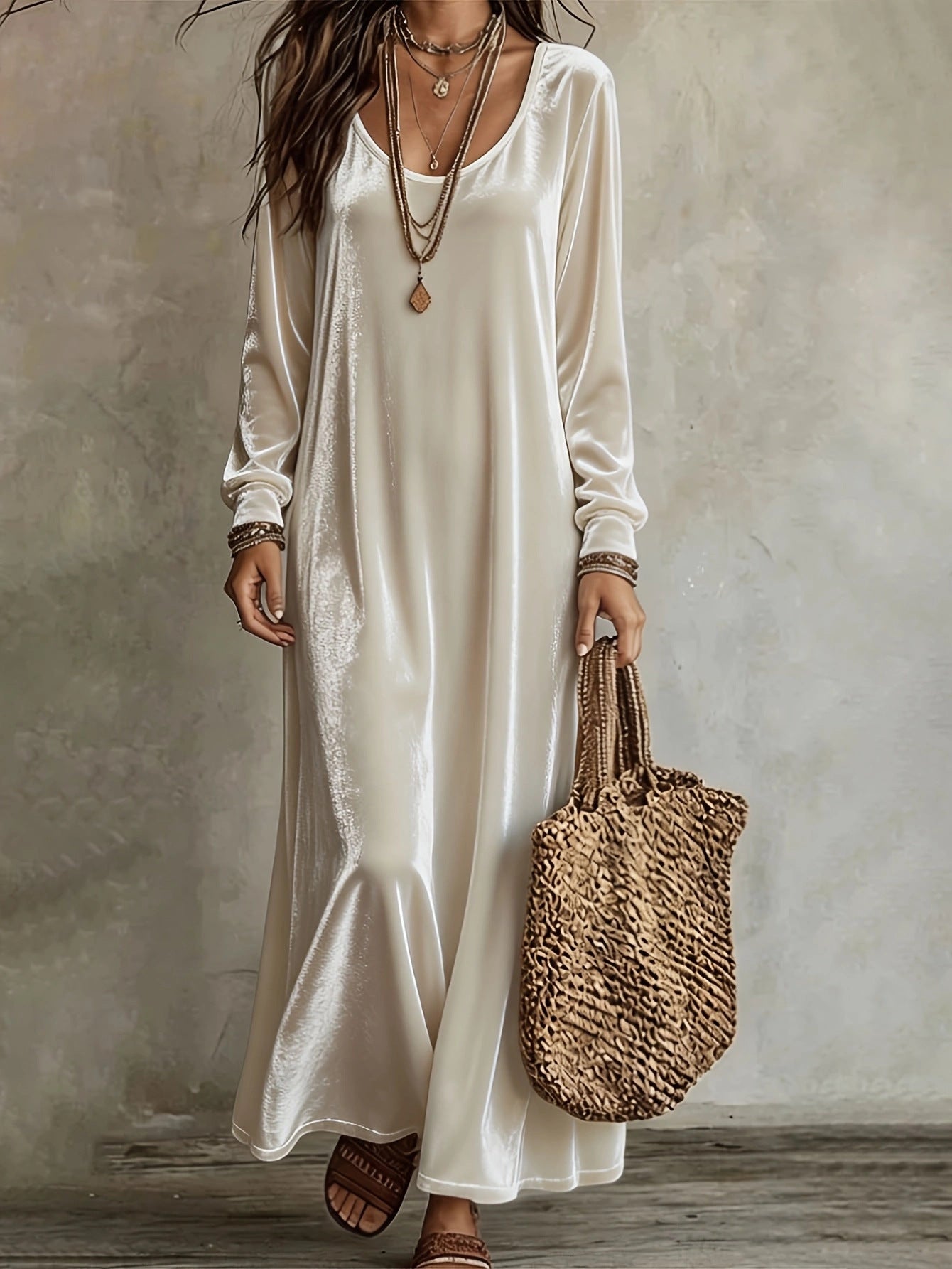 Women's Elegant Graceful Veet Long Sleeves Dress