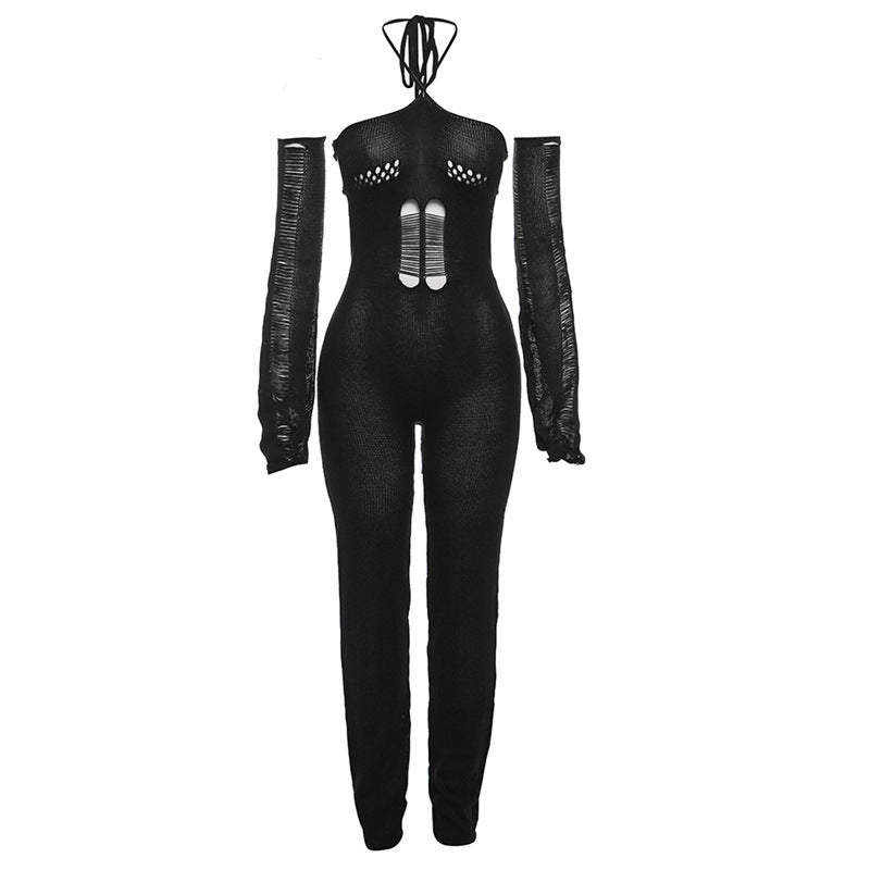 Women's Sexy Backless Lace Up Halter Knitted Pants