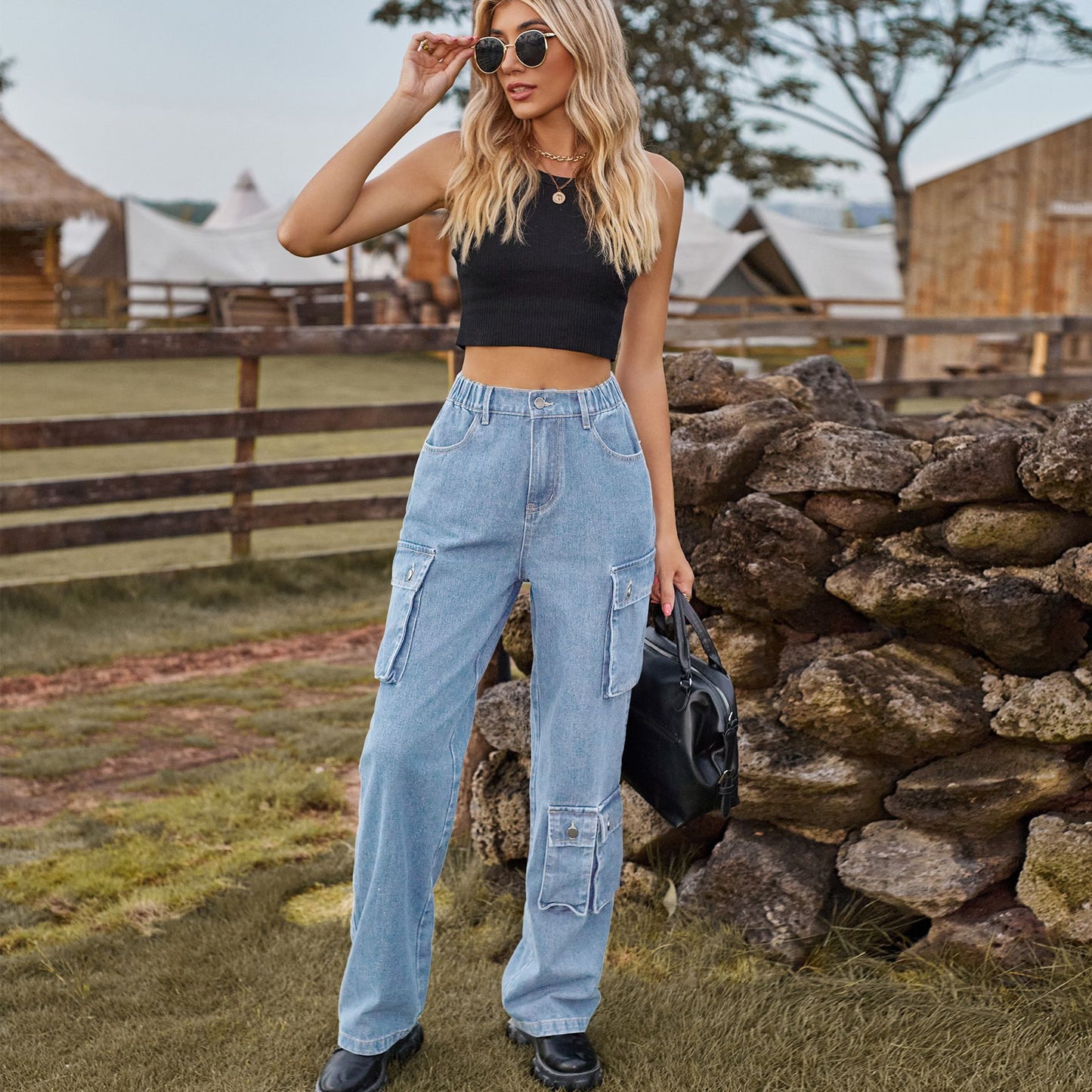 Women's Denim Washed Design Overalls Trousers Casual Women's Jeans