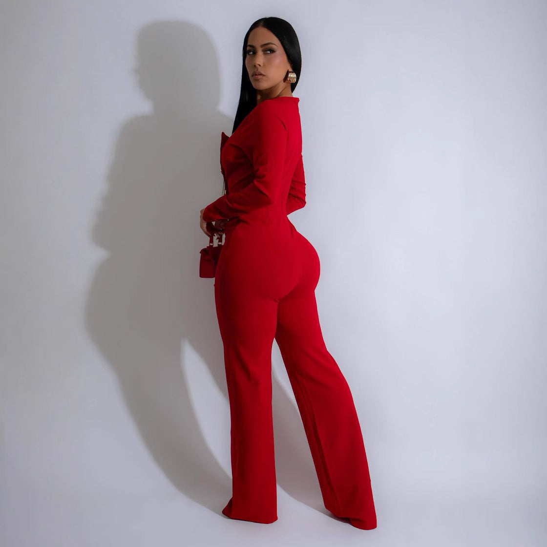 Women's Personalized Line Stitching Large Buttons Long-sleeved Pants