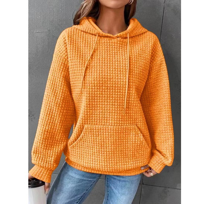 Women's Waffle Round Neck Long-sleeved Solid Color Tops