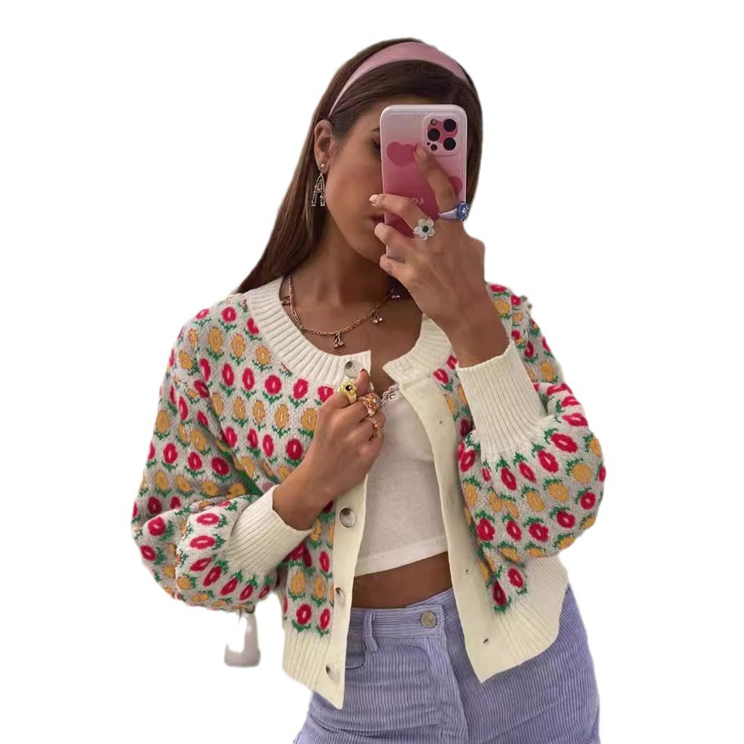 Pretty Attractive Casual Knitted Button Floral Sweaters