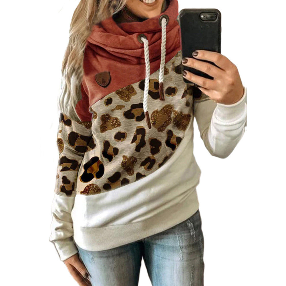 Women's Printed Stitching Hooded Fleece Loose Women's Sweater, Sweater