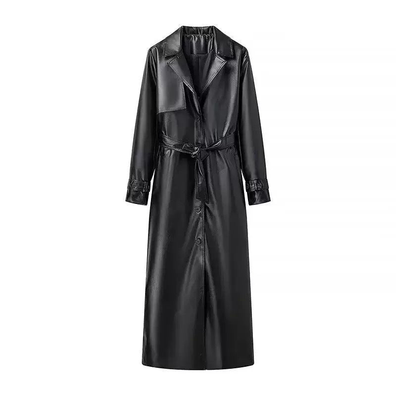 Women's Z Lapel With Belt Long Faux Coats
