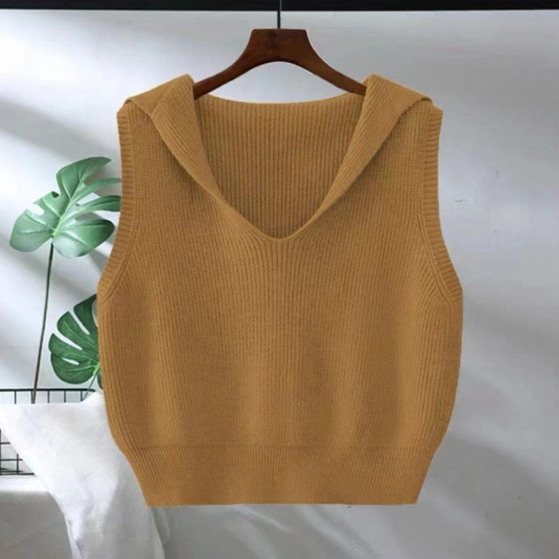 Women's Collar Bandage Dress Knitted Loose Outer Wear Women's Vest