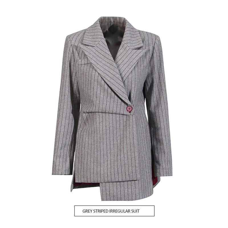 Style Spring Irregular Design Gray Striped Blazers
