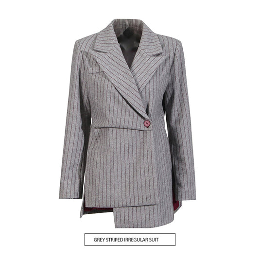 Style Spring Irregular Design Gray Striped Blazers