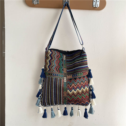Women's Ethnic Print Tassel Autumn Large Capacity Bags