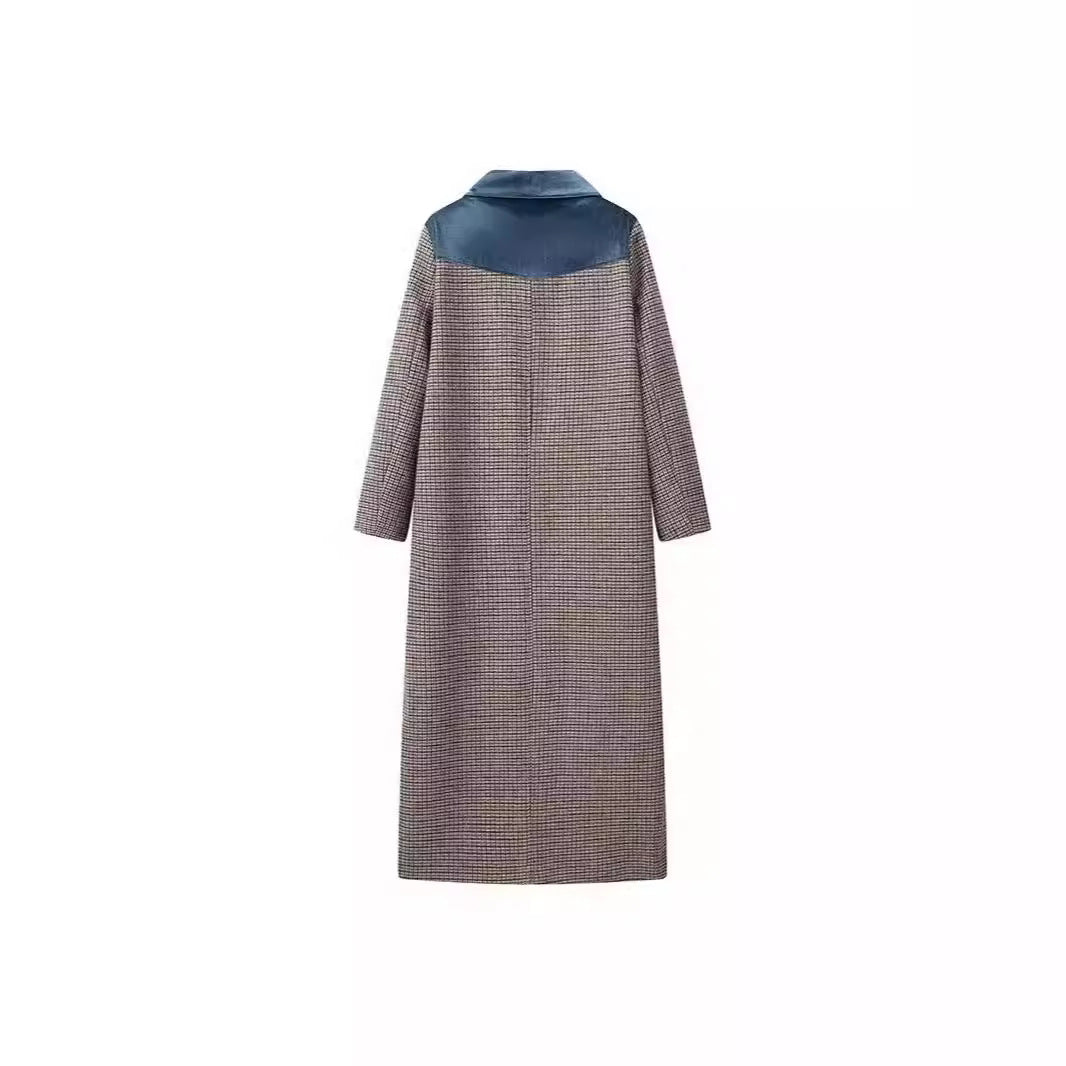 Women's Casual Trendy Plaid Woolen Trench Coats