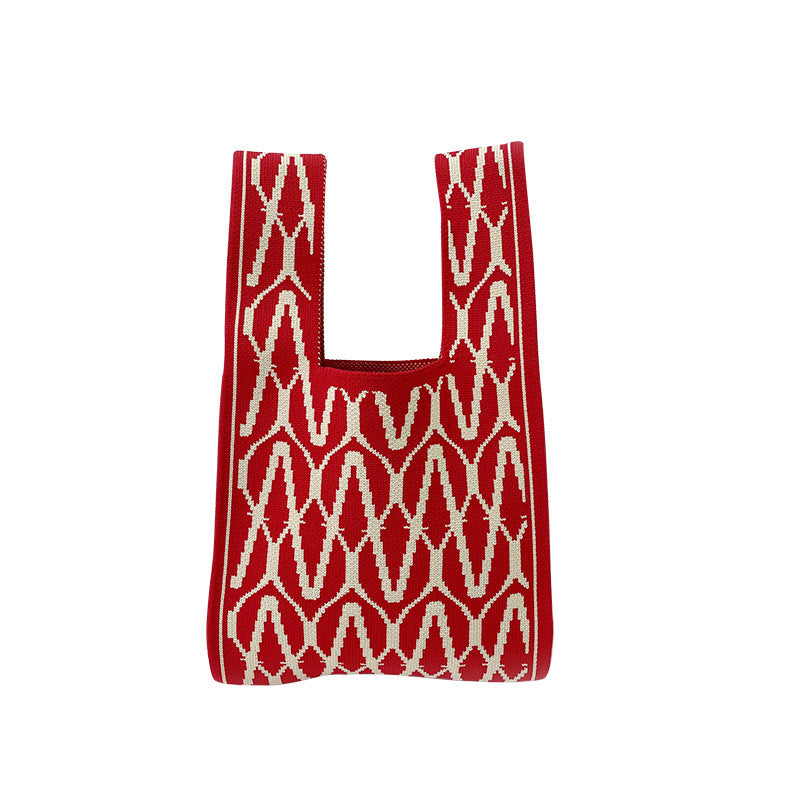 Korean Style Versatile Knitted Contrast Color Tote Bags